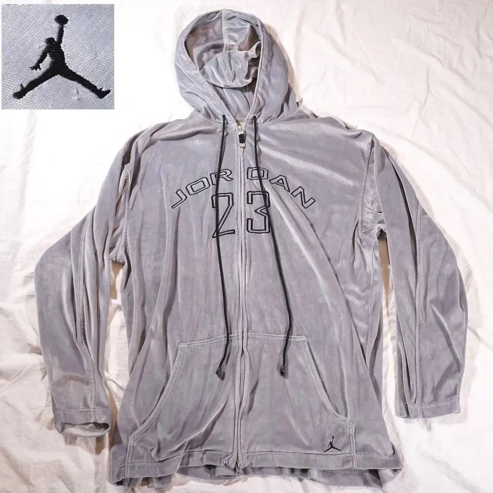 Jordan Velour Hoodie Full Zip Spellout Logo Rare Vintage See Photos XXL